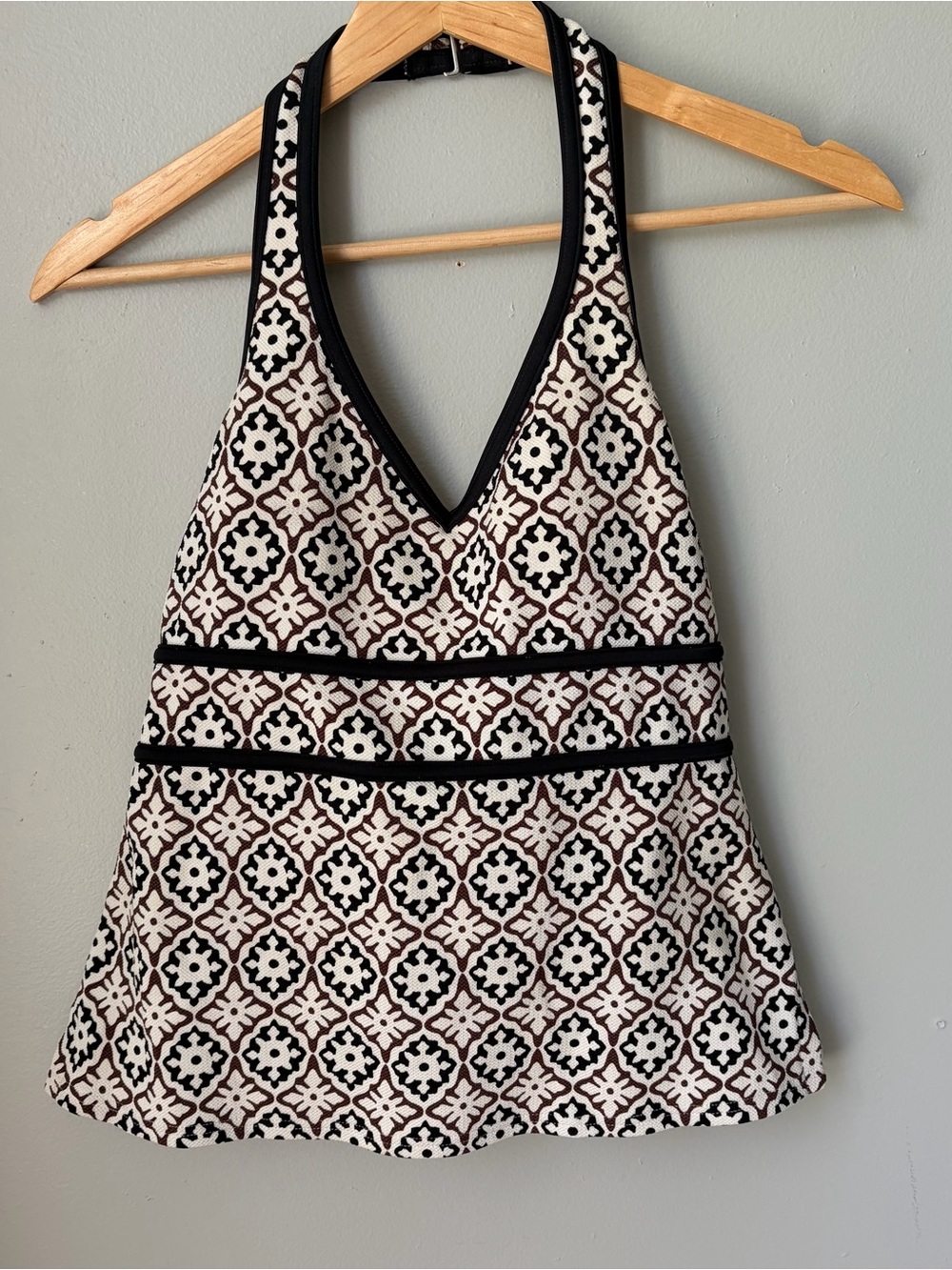 Lands End Women's Size 2 Halter Style‎ Tankini Black Brown and Cream Summer Swim